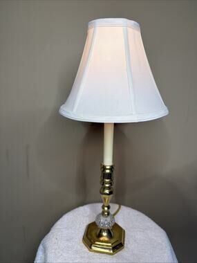 Candlestick Table Lamp and Shade Classic Traditional Decor Vintage Brass MCM